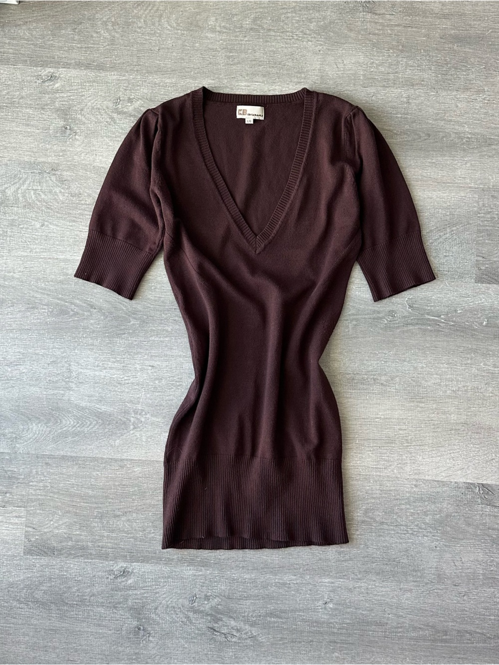 Costa Blanca V-Neck Short Sleeve Sweater Dark Brown Y2K Cottagecore